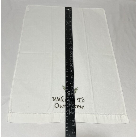 2 Vintage Welcome To Our Home, kitchen Decorative linen Farmhouse Green White LN - Picture 4 of 6